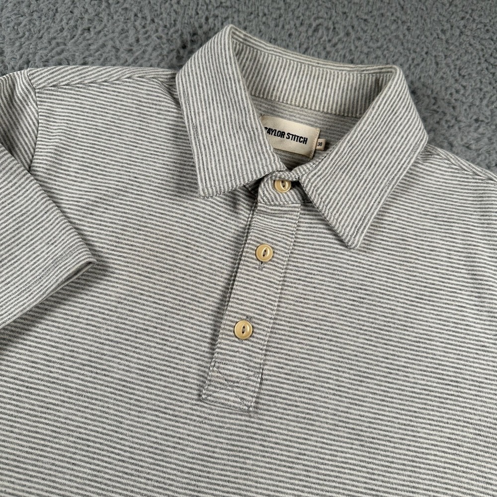 Taylor Stitch Gray and White Striped Polo